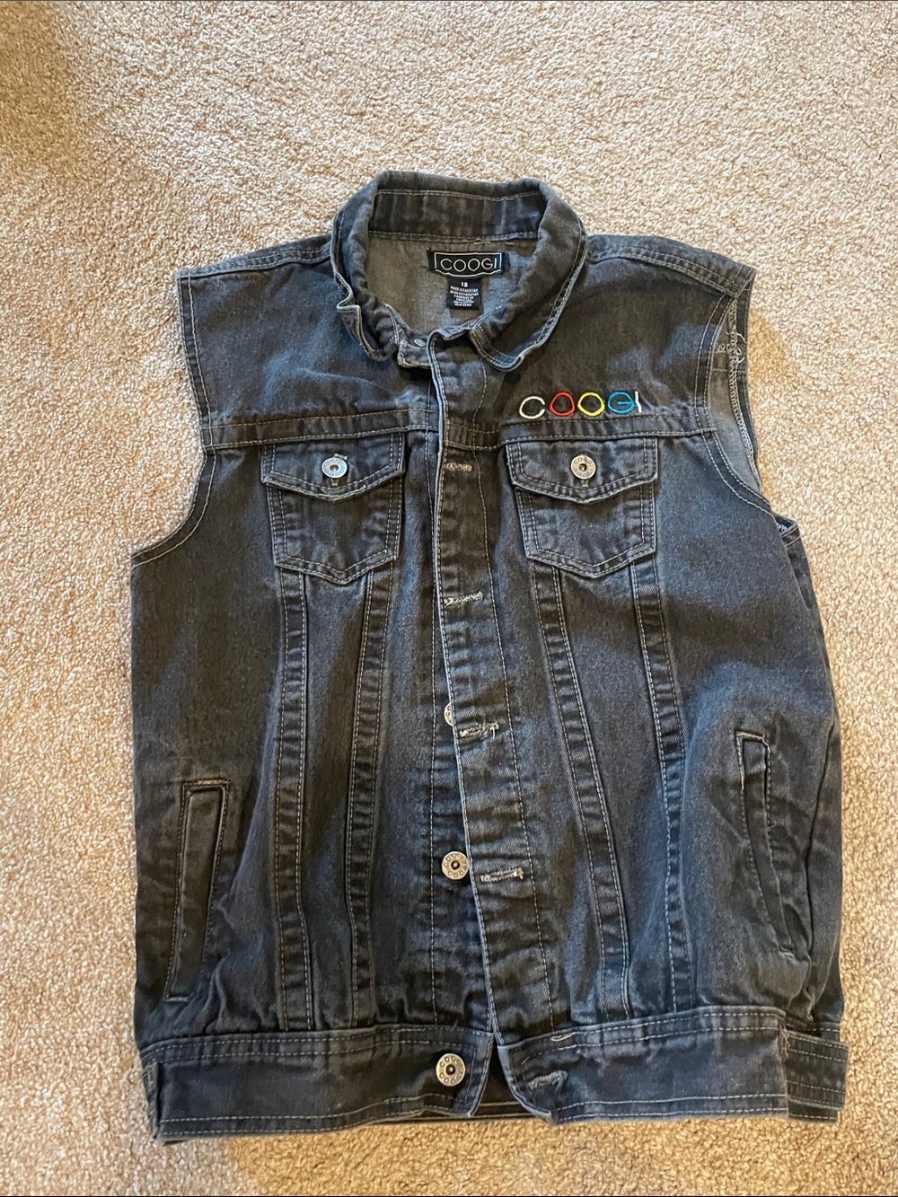 COOGI Black Denim Vest with Multicolor Logo